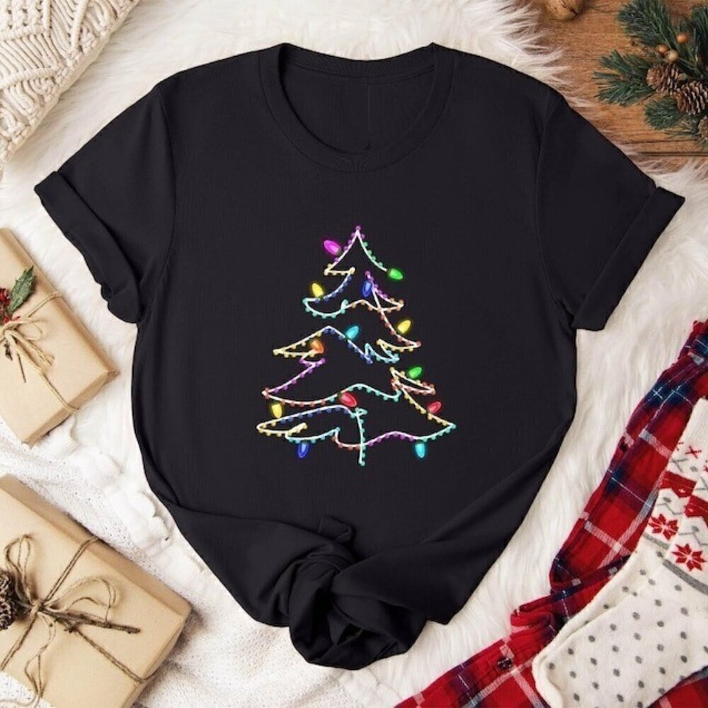 Funny Christmas Light Tree Holiday Graphic T-Shirt